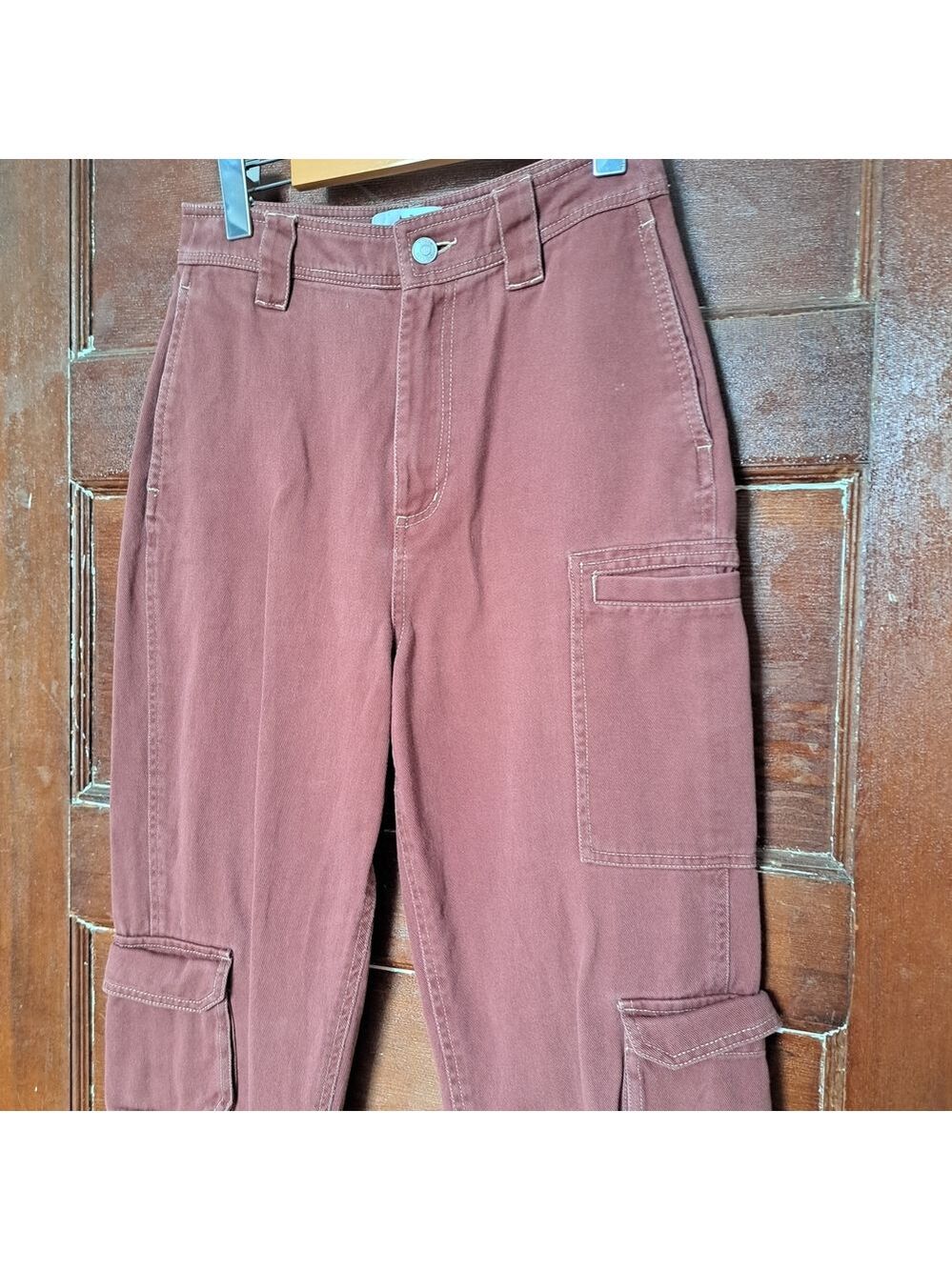 Twik Organic Cotton Cargo Pants | Burgundy | High Waist | Petite Small - Picture 9 of 10